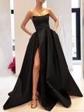 LTP1585,Sleeveless Black Satin Long Prom Evening HZ0307