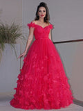 LTP1762,A-Line/Elegant Tulle Hand-Made Flower Off-the-Shoulder Sleeveless Floor-Length Prom HZ0307