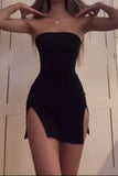 LTP1827,Sexy Black Strapless Homecoming Dresses, Split Club Wear HZ0307