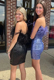 Cute Sequin Feather Bodycon Homecoming Dress Short Prom HZ0307
