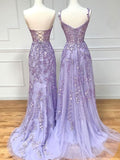 Elegant Lavender Lace Applique Long Prom HZ0307