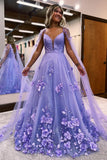 Lilac A-Line Tulle 3D Floral Prom HZ0307