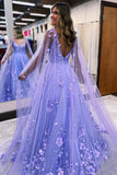 Lilac A-Line Tulle 3D Floral Prom HZ0307