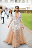 LTP0996,Custom Made Champagne Prom Dress,Long Sleeves Evening HZ0307