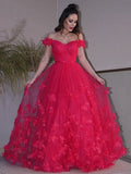 LTP1762,A-Line/Elegant Tulle Hand-Made Flower Off-the-Shoulder Sleeveless Floor-Length Prom HZ0307