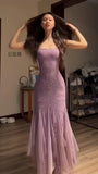 Dusty Rose Sequin Long Prom Dresses Sheath Party HZ0307