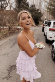 LTP1418,Light pink tiered homecoming dresses ruffles short homecoming dress spaghetti straps party HZ0307