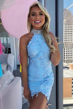 LTP1438,Cute halter bodycon lace blue pink beaded homecoming HZ0307