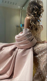 Luxury Champagne Beaded Sequins Bodycon Long Prom Dress With Pink HZ0307