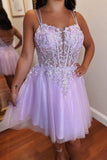 Lilac Straps A-Line Applique Tulle Homecoming HZ0307
