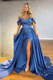 LTP1367,Off-the-Shoulder Blue Split Prom Dress Overskirt With HZ0307