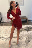 Burgundy Sequin Bodycon Homecoming Dresses With HZ0307