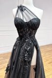 Black One Shoulder Floral Prom Dresses, Preppy Prom Dresses HZ0307