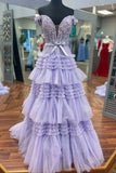 Princess Off The Shoulder Tiered Long Prom HZ0307