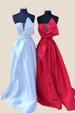 Strapless White Satin A-line Long Formal HZ0307