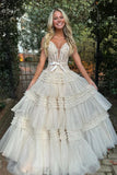 Princess Off The Shoulder Tiered Long Prom HZ0307