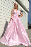 Strapless White Satin A-line Long Formal HZ0307