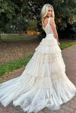 Princess Off The Shoulder Tiered Long Prom HZ0307