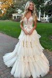 Princess Off The Shoulder Tiered Long Prom HZ0307