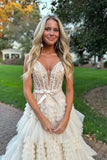 Princess Off The Shoulder Tiered Long Prom HZ0307