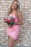 Lovely Pink Sweetheart Lace Homecoming Dress Tight Party HZ0307