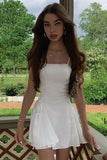 Spaghetti Straps White Satin A-Line Homecoming HZ0307