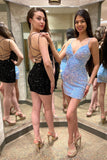 Stunning Sequin Straps Homecoming Dress Bodycon Mini Party Dress with Lace Up HZ0307