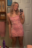 Cute Pink Sequin Tight Homecoming HZ0307