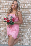 Lovely Pink Sweetheart Lace Homecoming Dress Tight Party HZ0307