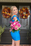 Off The Shoulder Blue Bodycon Satin Homecoming HZ0307