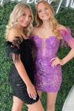 Off The Shoulder Feather Applique Homecoming HZ0307
