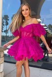 Hot Pink A-Line Tulle Homecoming Dress With HZ0307