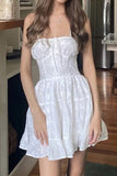 White Homecoming Dress, Lace Homecoming Dresses, Spaghetti Straps Floral Party HZ0307