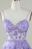 Women Sequins Purple Short Homecoming Dress A-Line Sparkly Spaghetti Straps Cocktail HZ0307