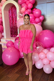 Hot Pink Strapless Pleated Mini Homecoming HZ0307