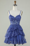 Women Sequins Purple Short Homecoming Dress A-Line Sparkly Spaghetti Straps Cocktail HZ0307