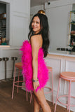 Hot Pink Feather Sleeveless Homecoming HZ0307
