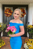 Off The Shoulder Blue Bodycon Satin Homecoming HZ0307