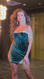 Off The Shoulder Beaded Tassel Bodycon Homecoming HZ0307