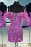 Off The Shoulder Feather Applique Homecoming HZ0307