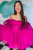 Hot Pink A-Line Tulle Homecoming Dress With HZ0307