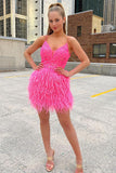 Spaghetti Straps V-Neck Applique Feather Homecoming HZ0307