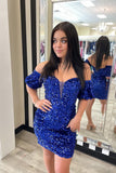 Blue Sequin Off The Shoulder School Homecoming HZ0307