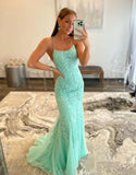 Mermaid Tulle Appliques Lace Evening Prom HZ0307