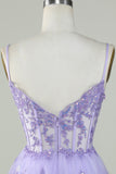 Women Sequins Purple Short Homecoming Dress A-Line Sparkly Spaghetti Straps Cocktail HZ0307
