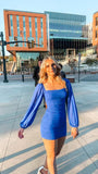Blue Chiffon Long Sleeves Mini Homecoming HZ0307