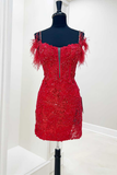 Off The Shoulder Feather Applique Homecoming HZ0307