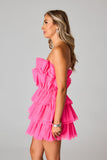 Hot Pink Strapless Pleated Mini Homecoming HZ0307