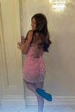 Sweet Pink Sequin Homecoming Dress Tight Party HZ0307