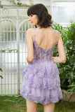 Women Sequins Purple Short Homecoming Dress A-Line Sparkly Spaghetti Straps Cocktail HZ0307